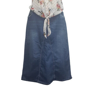 Cato Maxi Denim Skirt 20W Medium Wash Long Jean Skirt Embroidered Flap Pockets